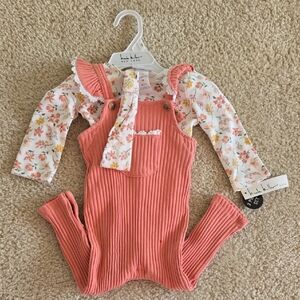 Floral Long Sleeve with Pink Corduroy Overalls